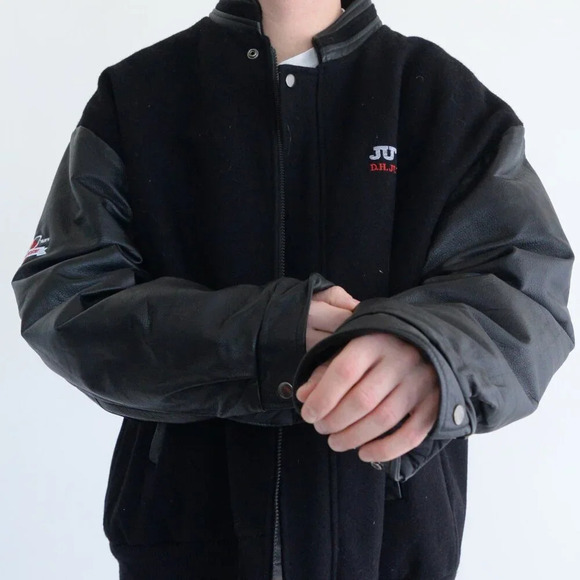 VTG Concord Coordinates Black Jutzi Limited Logo Leather And Wool Varsity Bomber - Picture 2 of 12
